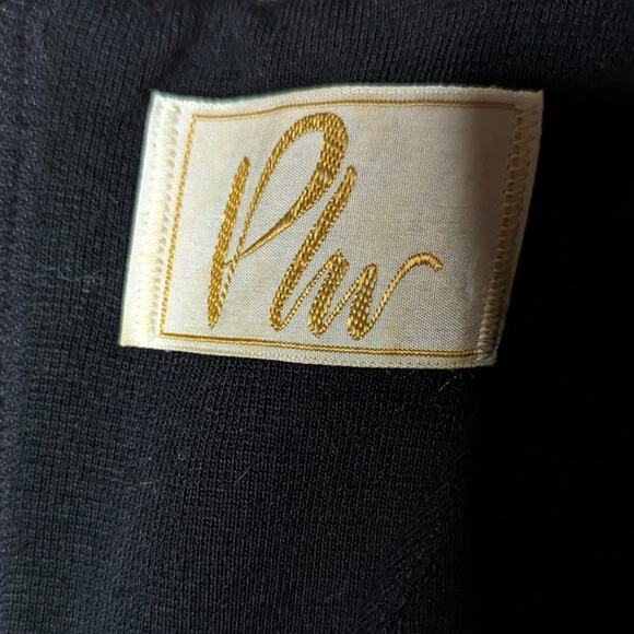 Vtg 1960s Plu Black Knit Pastel Floral Tapestry Long Sleeve Belted Maxi Dress 10 - Picture 5 of 6